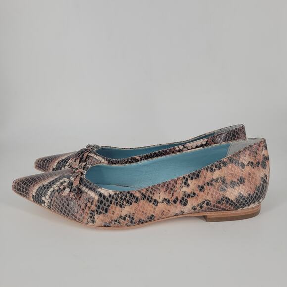 Frances Valentine Chocolate Brown Paige Snakeskin Embossed Leather Flats 8 - Picture 7 of 13